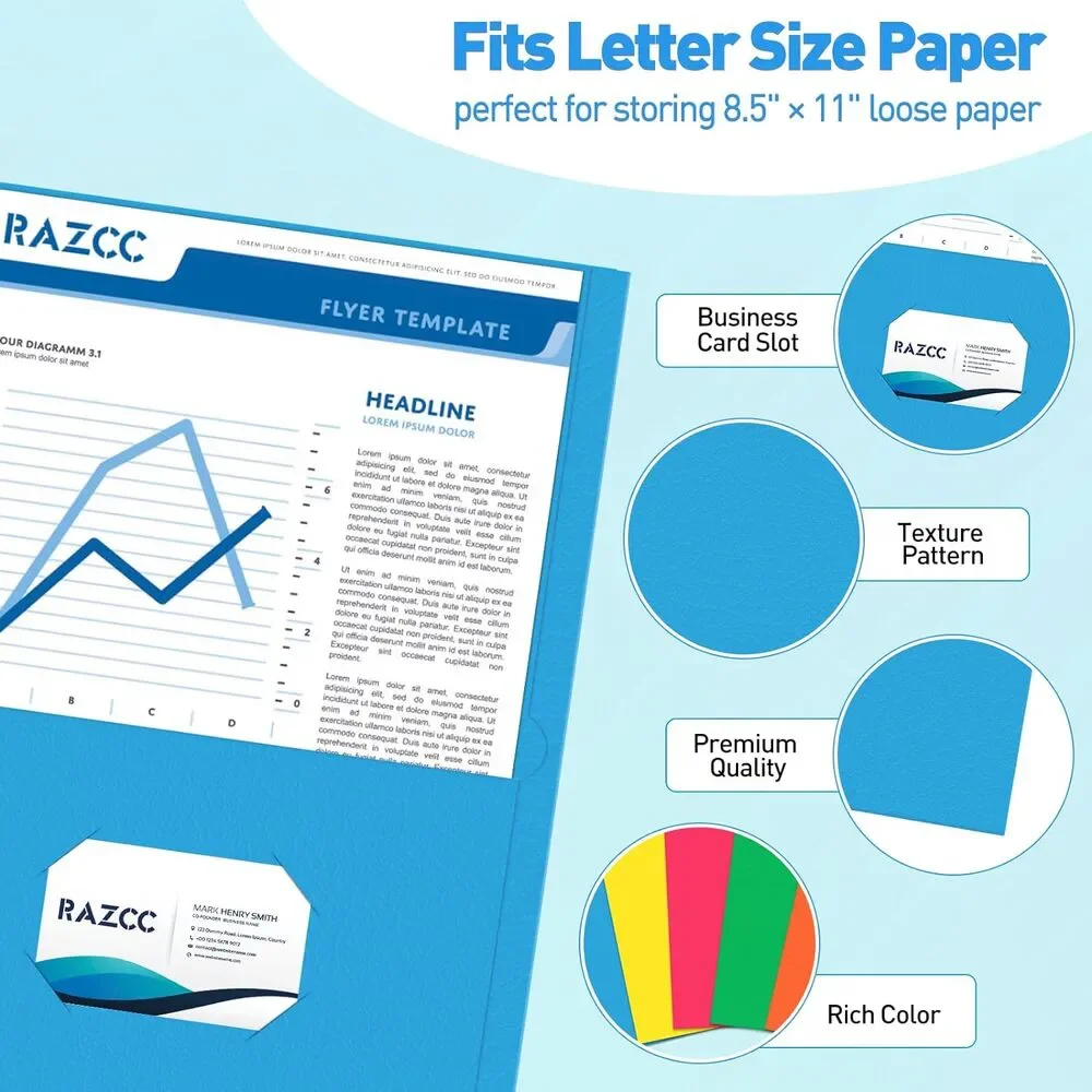 Two Pocket Folders, 100 Pack with Pockets Fit Letter Size Paper, 5 Colors